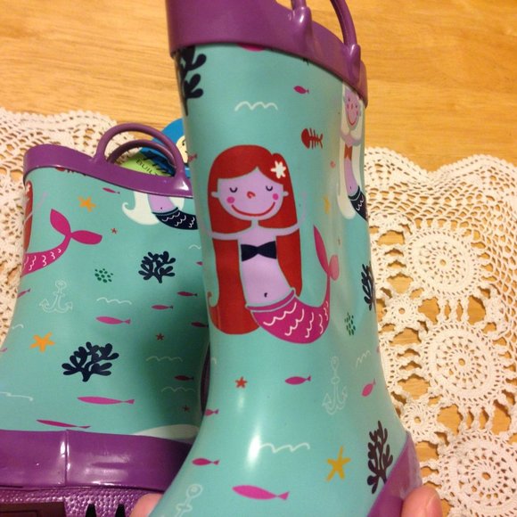 Mermaid Rain Boots by Timbee Purple Teal Size 7 NWT - Picture 2 of 10
